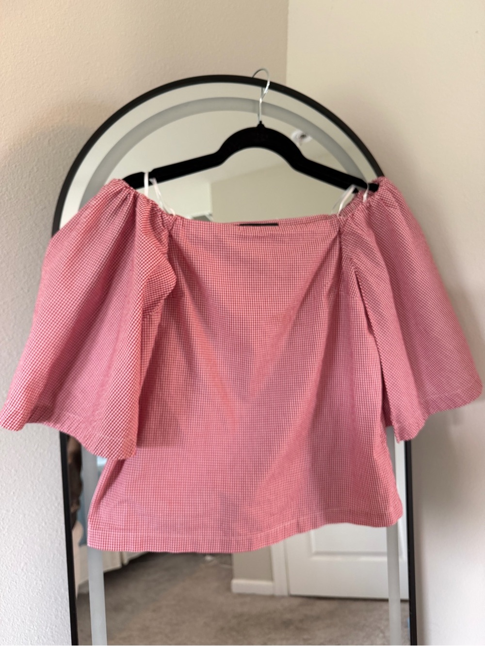 Banana Republic Pink Gingham Off-Shoulder Blouse